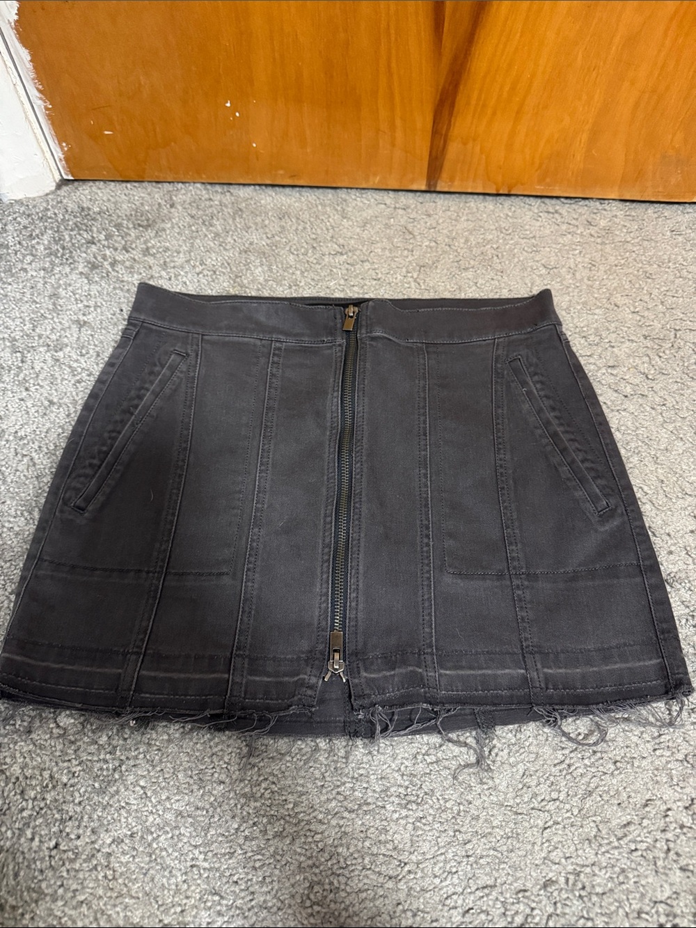 Gray Front-Zip Mini Skirt
